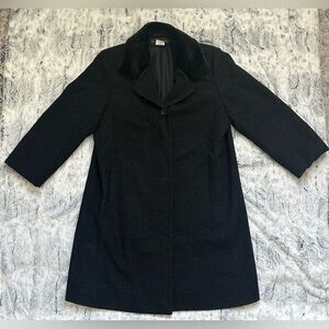 Vintage Harve Benard Dark Charcoal Wool Coat with Black Faux Fur Trim, Size 14